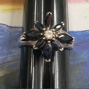 Genuine Sterling Silver .925 Sodalite & Cubic Zirconia Flower Ring Size 7